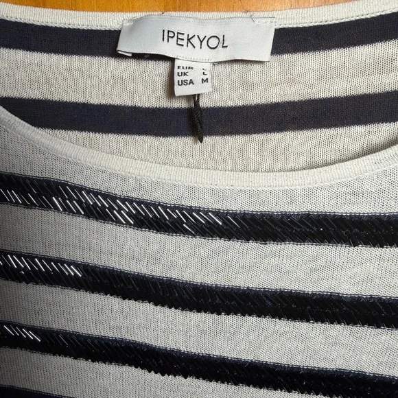 Ipekyol Women's Navy and White Striped Linen Blend Top With Metallic Detail - Picture 2 of 4